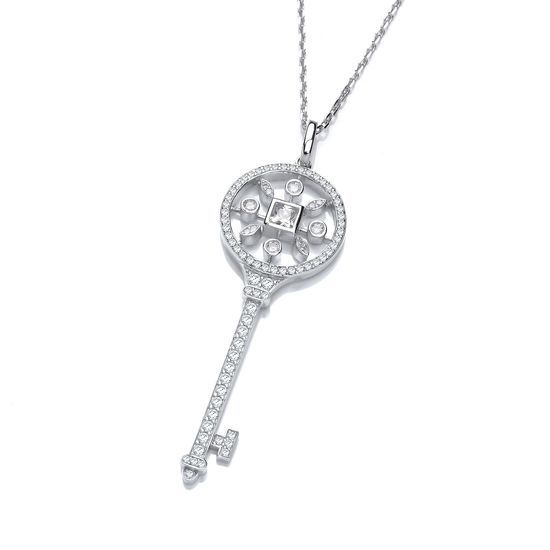 Silver CZ Vintage Key Pendant with 18" Chain