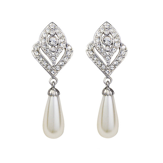 Bridal teardrop simulated pearl with Austrian...