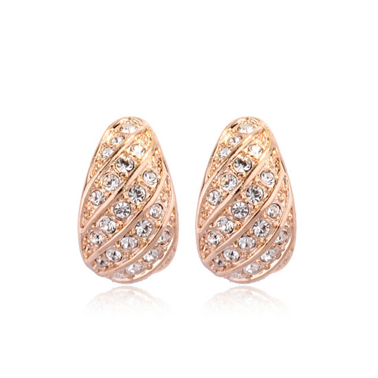 Austrian crystal gold plated stripped oval clip on earrings with gift box