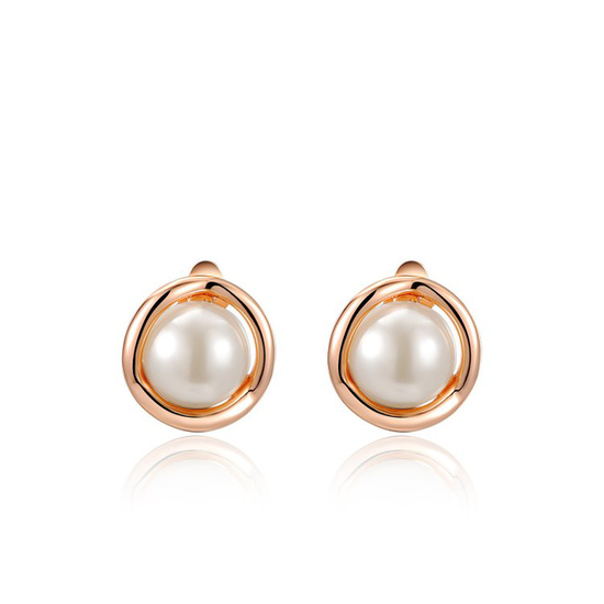 18ct Rose Gold Plated White Simulated Pearl Clip on Earrings
