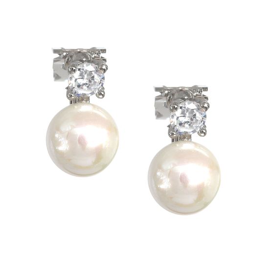 White Gold-plated Cubic Zirconia with Shell Pearl...