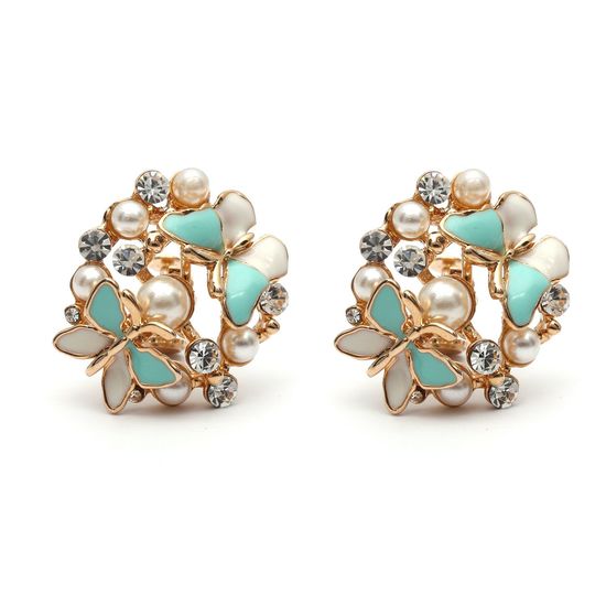 Blue and White Butterfly with Crystals and Faux...