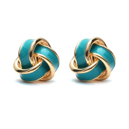 Turquoise Enamel Knot Gold-Tone Screw Back Clip-on Earrings