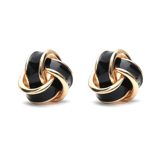 Black Enamel Knot Gold-Tone Screw Back Clip-on Earrings
