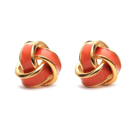 Orange Enamel Knot Gold-Tone Screw Back Clip-on...