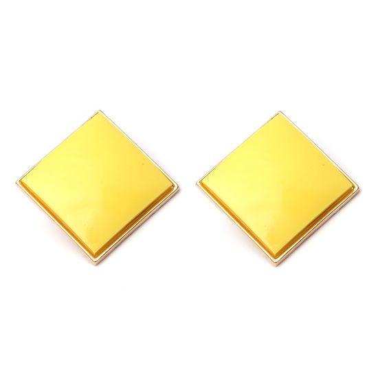 Yellow Diamond Shape Gold-Tone Screw Back Clip-on Earrings
