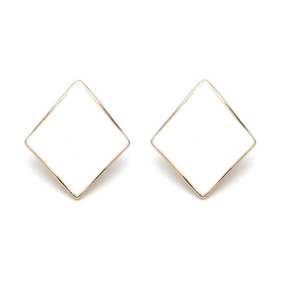 White Enamel Curved Diamond Shaped Screw Back Clip-on Earrings