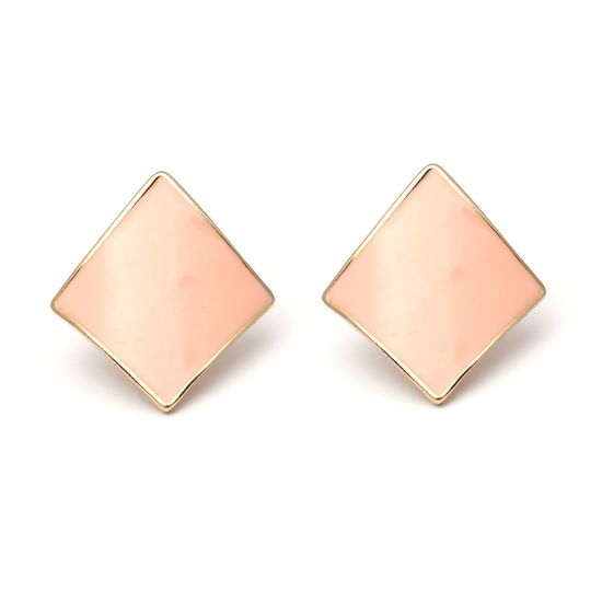 Peach Enamel Curved Diamond Shaped Screw Back Clip-on Earrings