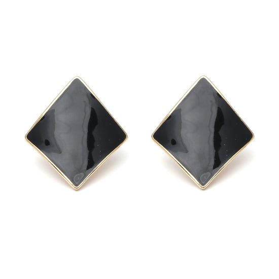 Black Enamel Curved Diamond Shaped Screw Back Clip-on Earrings
