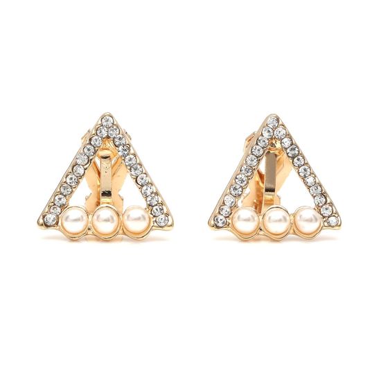 Gold-tone Diamante Triangle with Faux Pearl Clip-on Earrings