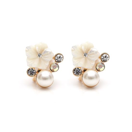 Mother of Pearl Flower with Crystal Clip-on Earrings