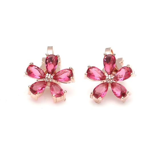 Pink Cubic Zirconia Flower Rose Gold-plated Clip-on...