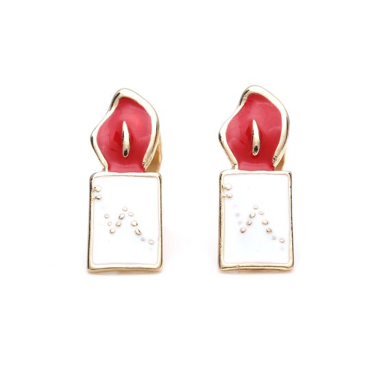 White and Red Enamel Lighter Gold-tone Clip-on...