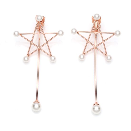 Rose Gold-plated Star with Simulated Pearls Drop Clip-on Earrings