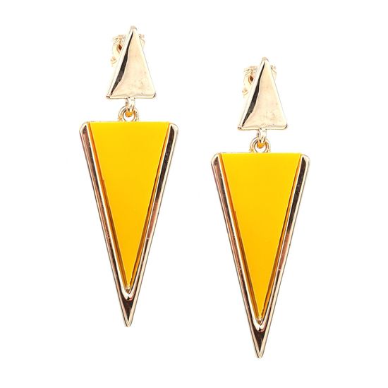 Yellow Triangle Gold-tone Drop Clip-on Earrings