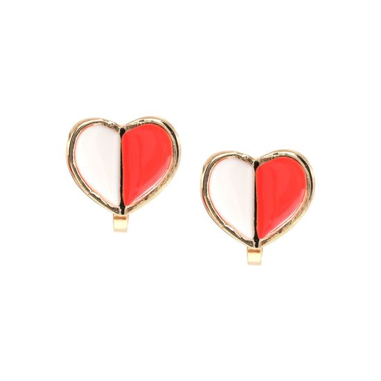 Orange and White Enamel Heart Gold-tone Clip-on Earrings