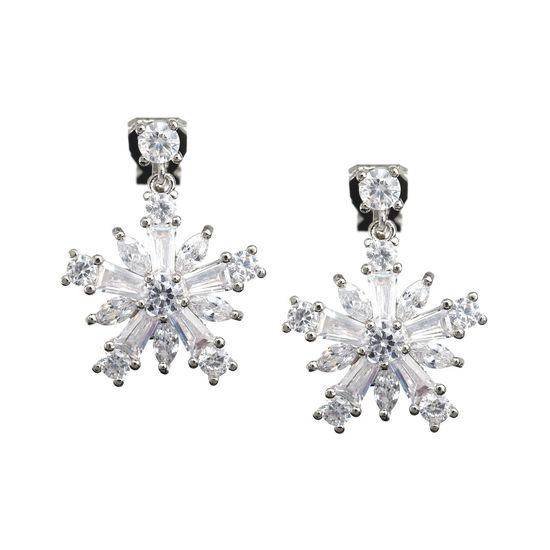 Silver-tone Cubic Zirconia 5-jagged Star Drop Clip-on s