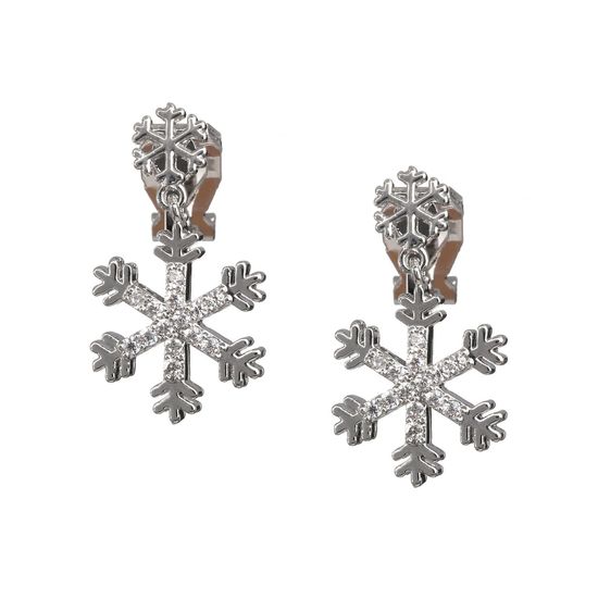 White Gold-plated CZ Crystal Snowflake Drop Clip-on Earrings