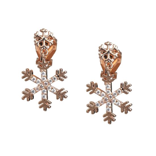 Gold-plated Cubic Zirconia Crystal Snowflake Drop Clip-on Earrings