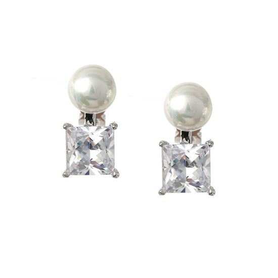 Shell Pearl with Princess Cut Cubic Zirconia White...