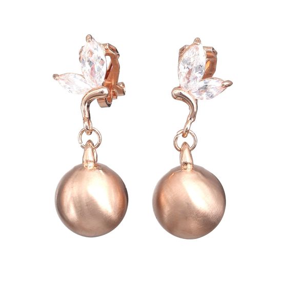 Cubic Zirconia Butterfly with Gold-tone Bead Drop Clip-on Earrings