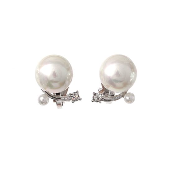 Shell Pearl with Cubic Zirconia Snail White Gold-plated Clip-on Earrings