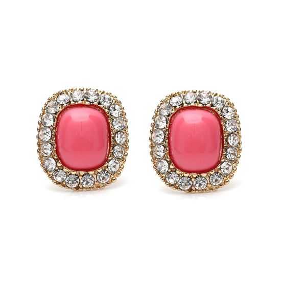 Pink Diamante Square Gold-tone Screw Back Clip-on...