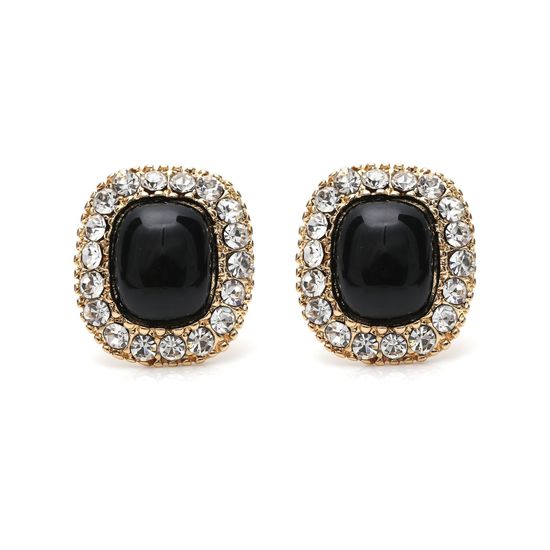 Black Diamante Square Gold-tone Screw Back Clip-on Earrings
