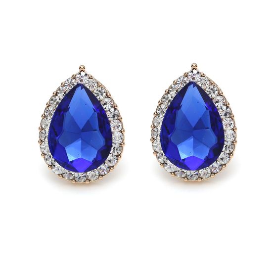 Blue Crystal Diamante Pear-Shaped Gold-tone Clip-on Earrings