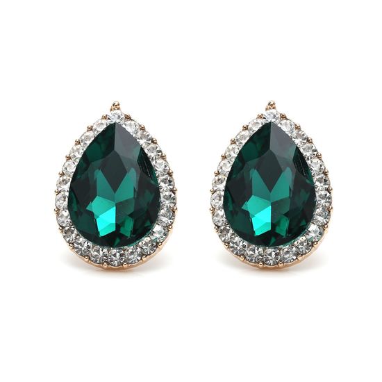 Green Crystal Diamante Pear-Shaped Gold-tone Clip-on...