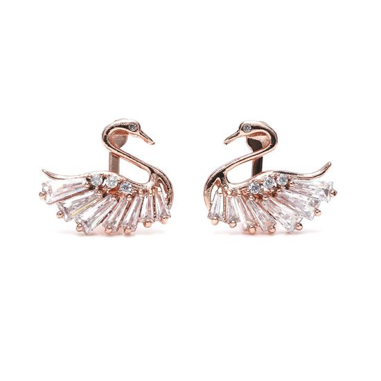 Cubic Zirconia Swan Gold-tone Clip On Earrings