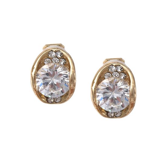 Crystal Diamante Oval Gold-Tone Clip On Earrings