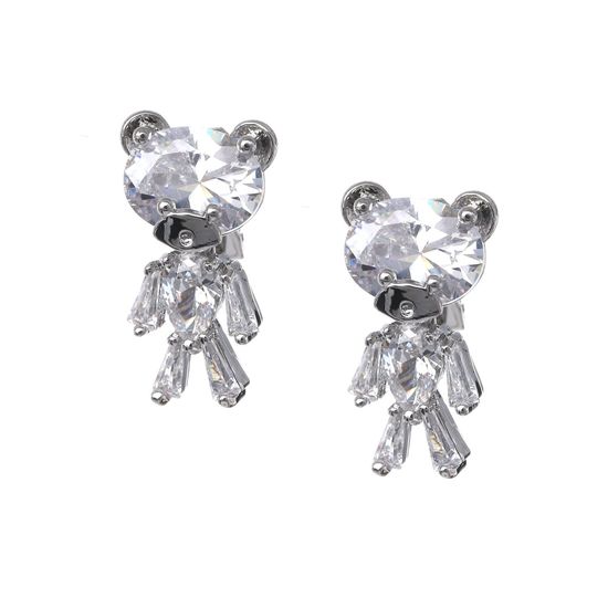 Cubic Zirconia Bear Silver-tone Drop Clip-on Earrings