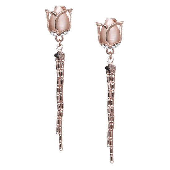 Simulated Cat Eye Tulip with Crystal Tassel Drop...