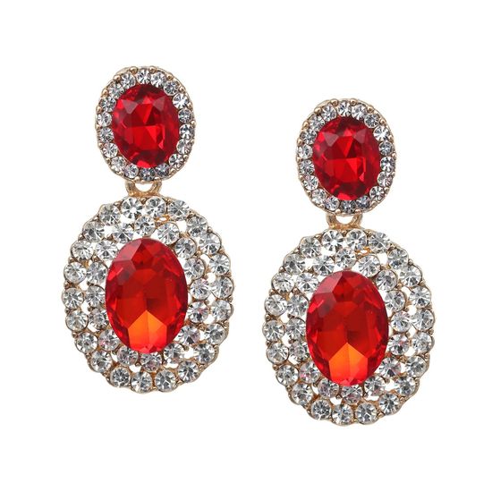 Red Crystal Diamante Oval Gold-tone Drop Clip...