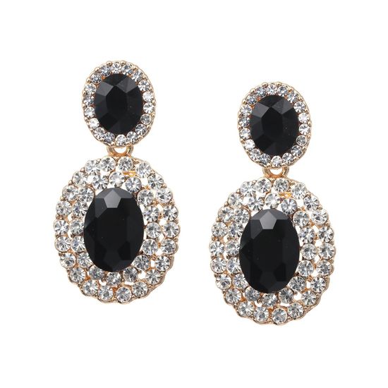 Black Crystal Diamante Oval Gold-tone Drop Clip...