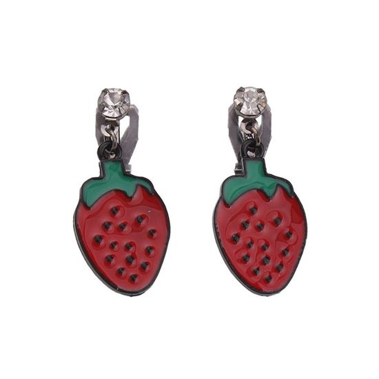 Red Strawberry Drop Clip On Earrings