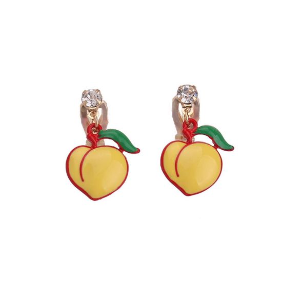 Yellow Peach Fruit Drop Clip On Earrings