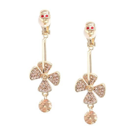 Champagne CZ Diamante Flower and Skull Drop Clip...