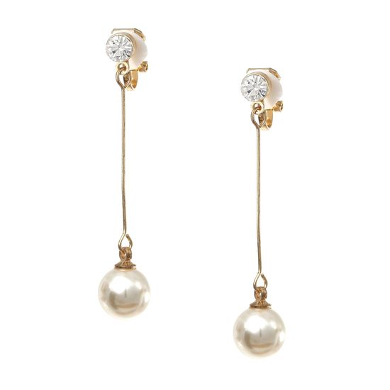 Gold-tone Faux Pearl and Crystal Dangle Clip On...