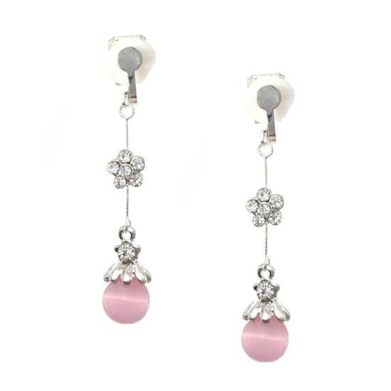 Pink Simulated Cat Eye and Crystal Flower Dangle...