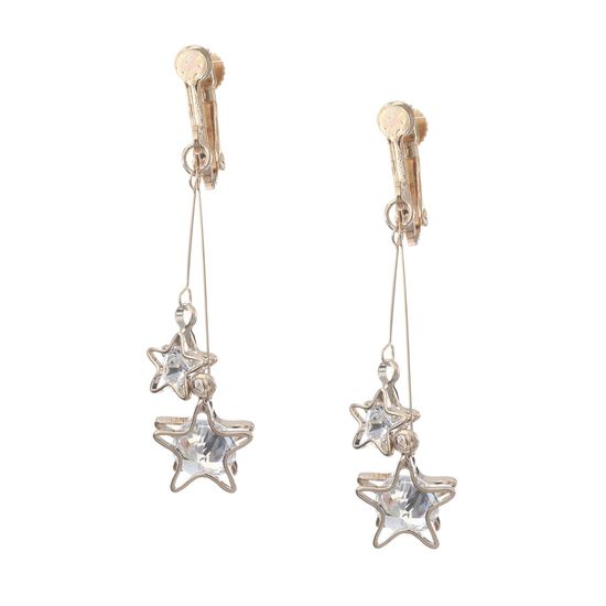 CZ Stars Screw Back Drop Clip On Earrings