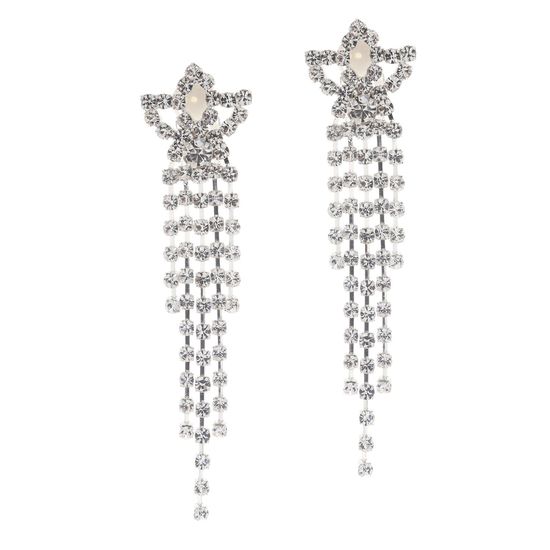 Rhinestone Crystal Tassel Drop Clip on Earrings