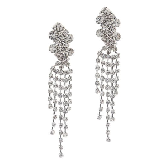 Rhinestone Crystal Pave Tassel Bridal Drop Clip...