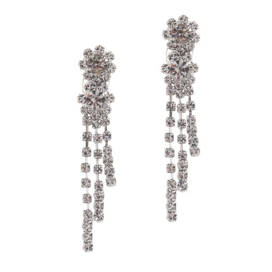 Flowers Crystal Tassel Drop Bridal Clip on Earrings