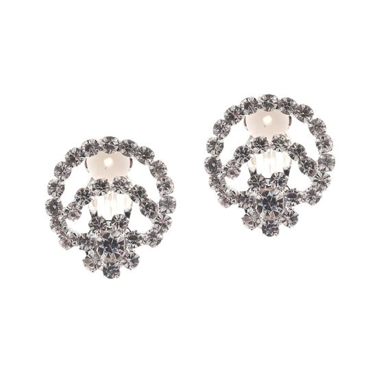 Flower Hoop Crystal Pave Bridal Clip on Earrings
