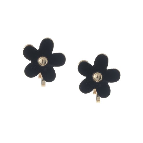 Black Flower Gold Tone Clip on Earrings