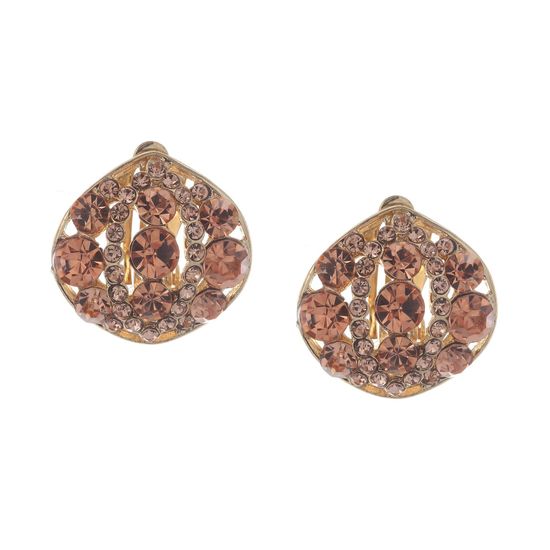 Champagne Crystal Oval Gold Tone Clip On Earrings