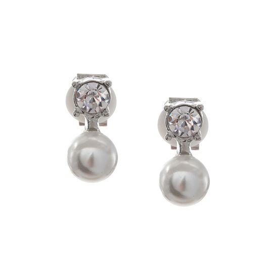 Simulated Pearl and Crystal Clip On Earrings