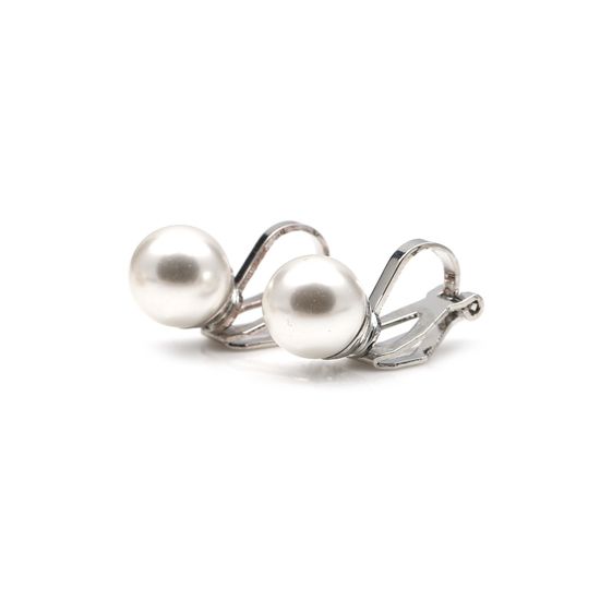 8 mm White Round Simulated Pearl Silver Tone Clip...